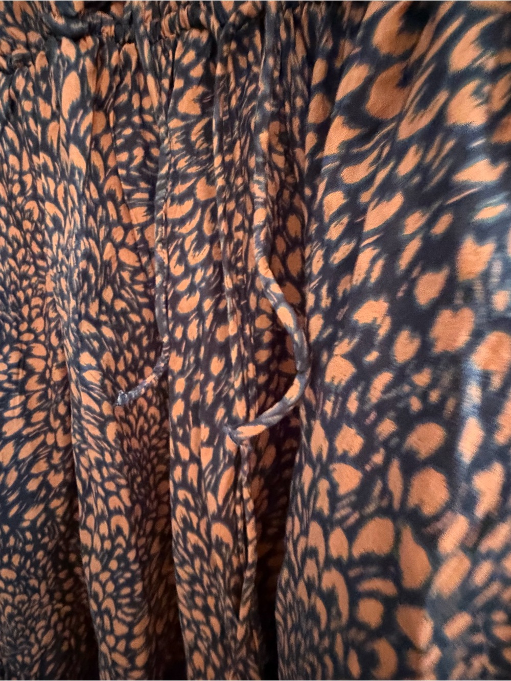 Classic Navy Midi Dress with Brown Print - Elastic Waist - Picture 3 of 8